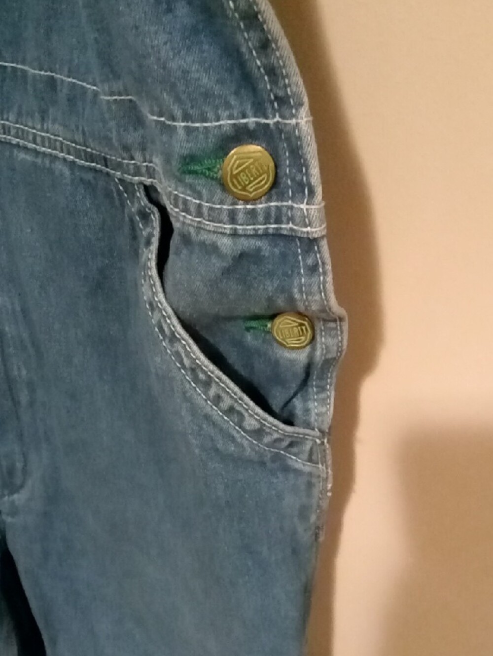 Vintage/Y2K 1912 Liberty Blue Denim Overalls with Green Trim W 21" I 29" Body 25 - Picture 6 of 13